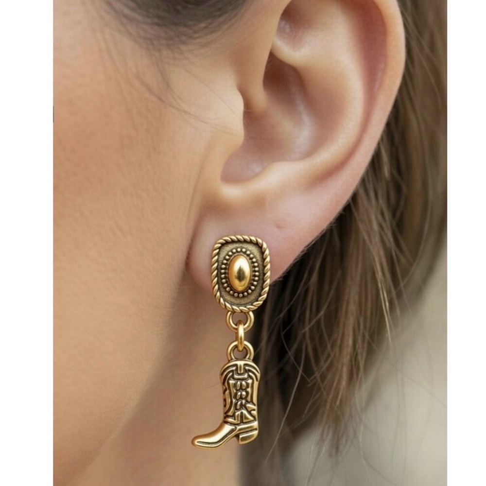 BOGO! Cowboy Boots Hat Western Dangle Earrings Dainty Gold color - New Boutique
